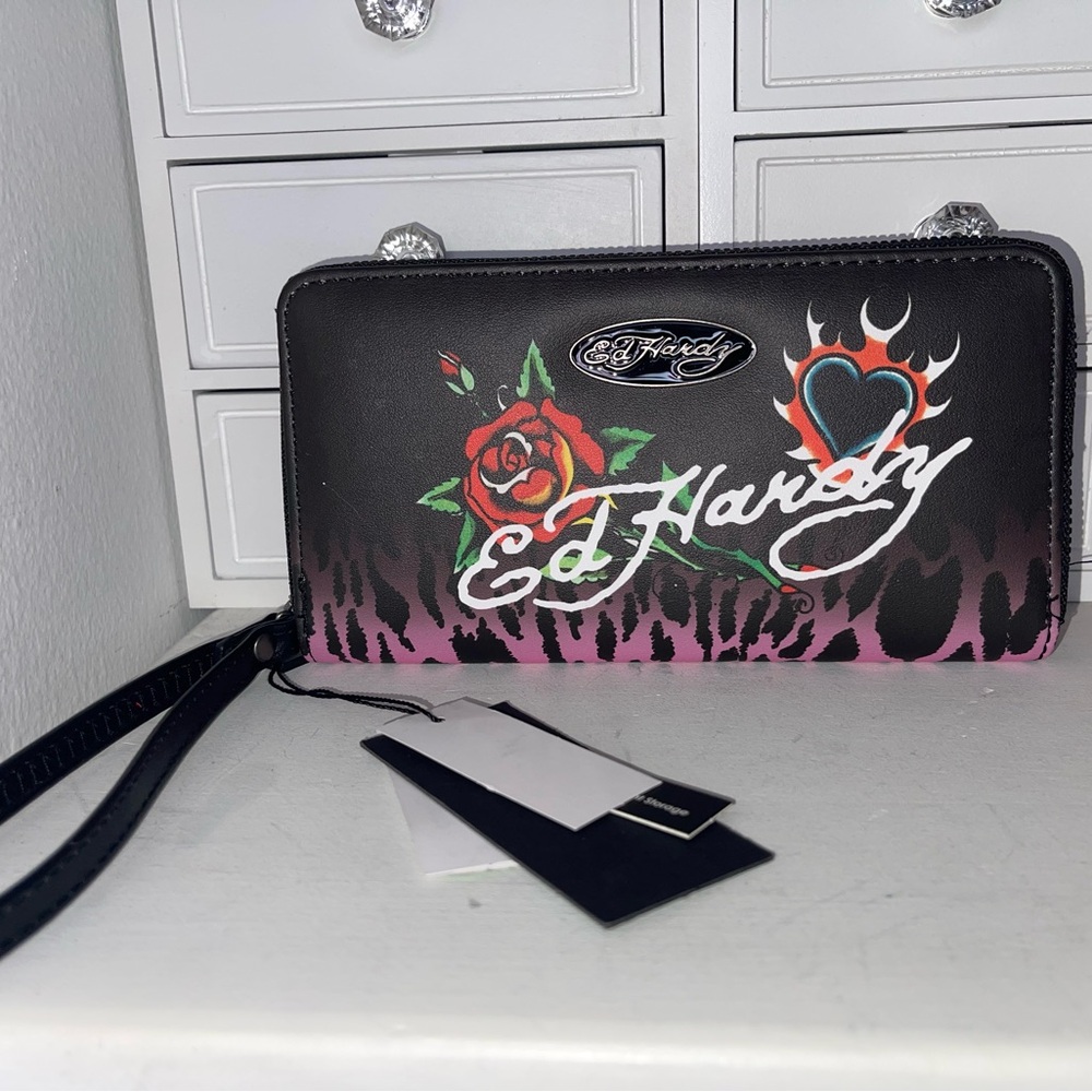 NWT Ed Hardy Black and Pink Tattoo-Inspired Wallet
